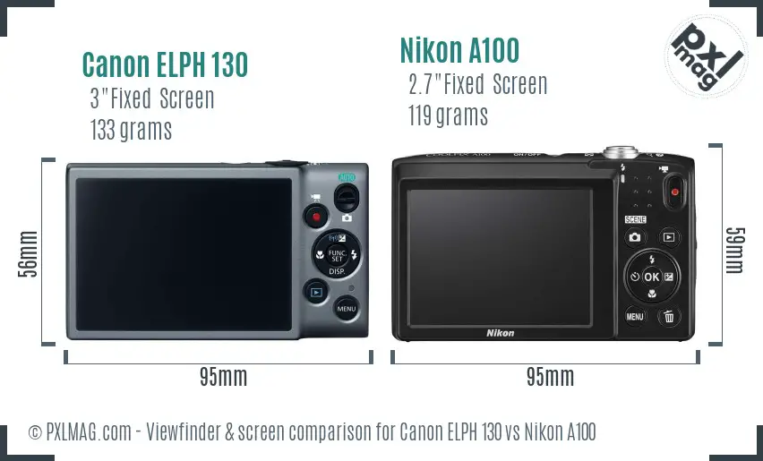 Canon ELPH 130 vs Nikon A100 Screen and Viewfinder comparison