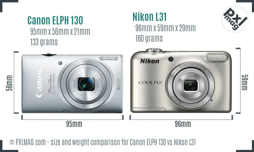 Canon ELPH 130 vs Nikon L31 size comparison