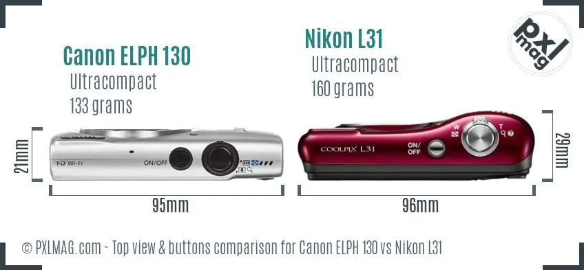 Canon ELPH 130 vs Nikon L31 top view buttons comparison