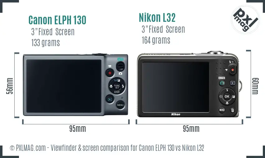 Canon ELPH 130 vs Nikon L32 Screen and Viewfinder comparison
