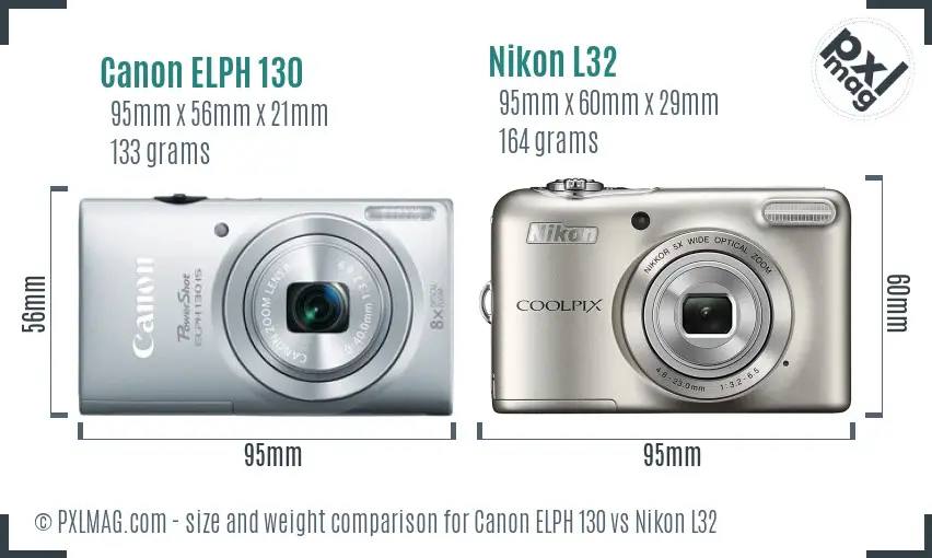 Canon ELPH 130 vs Nikon L32 size comparison