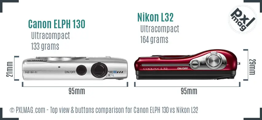 Canon ELPH 130 vs Nikon L32 top view buttons comparison