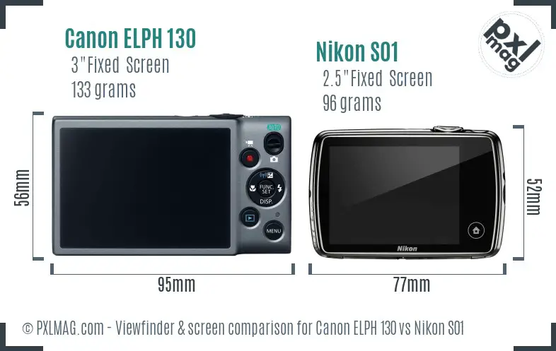 Canon ELPH 130 vs Nikon S01 Screen and Viewfinder comparison