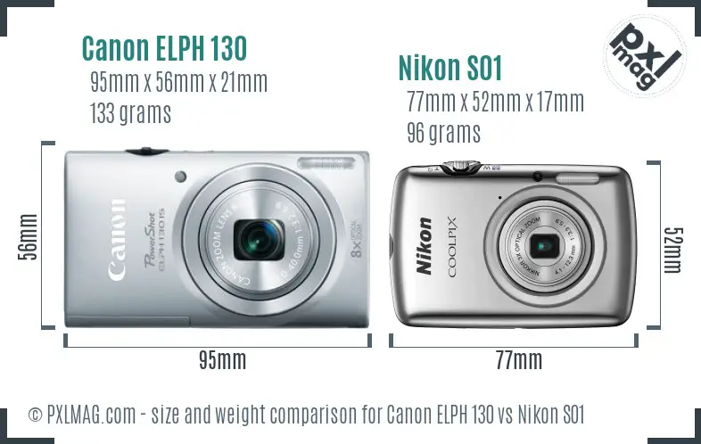 Canon ELPH 130 vs Nikon S01 size comparison