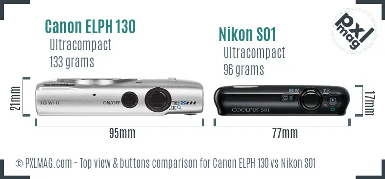 Canon ELPH 130 vs Nikon S01 top view buttons comparison