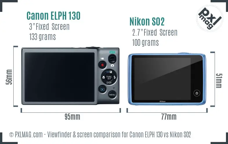 Canon ELPH 130 vs Nikon S02 Screen and Viewfinder comparison