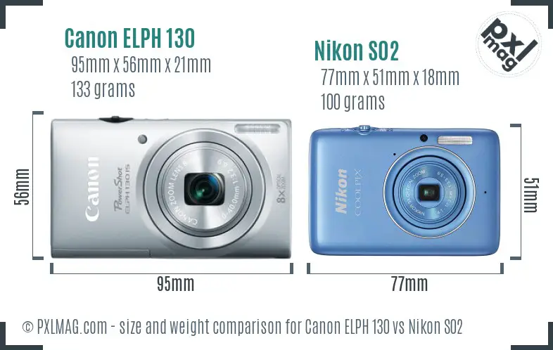 Canon ELPH 130 vs Nikon S02 size comparison