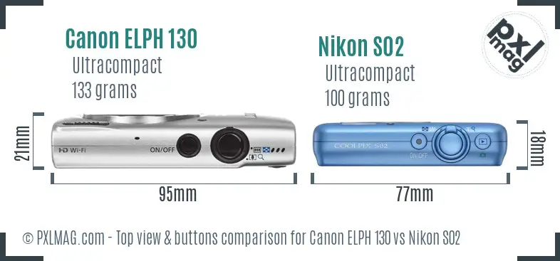 Canon ELPH 130 vs Nikon S02 top view buttons comparison