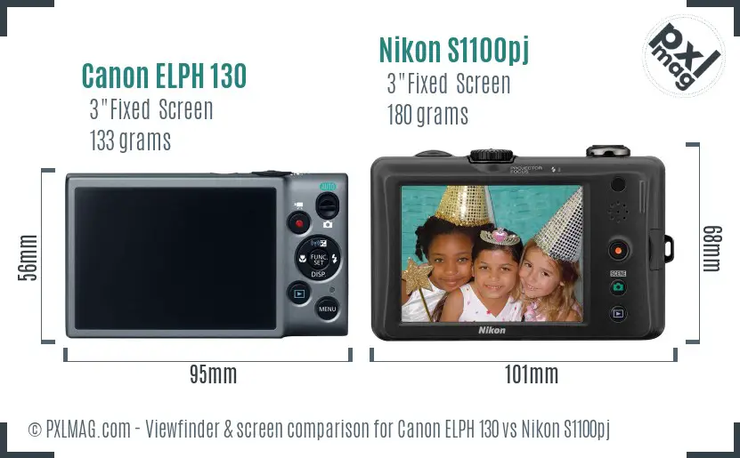 Canon ELPH 130 vs Nikon S1100pj Screen and Viewfinder comparison