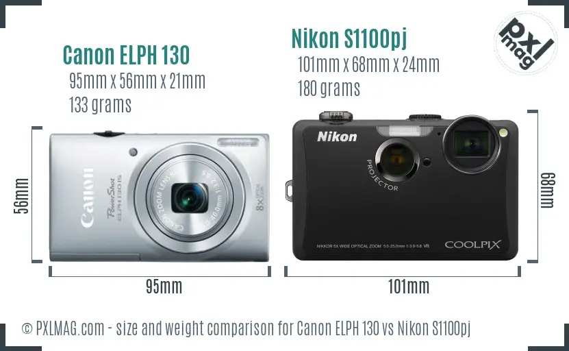 Canon ELPH 130 vs Nikon S1100pj size comparison