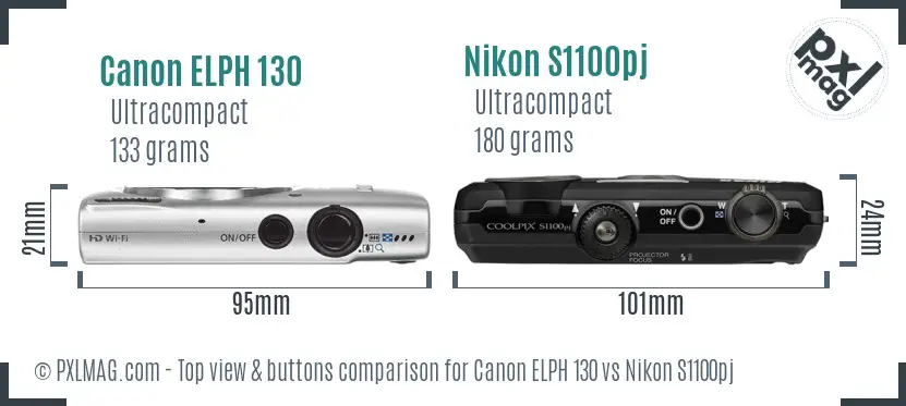 Canon ELPH 130 vs Nikon S1100pj top view buttons comparison