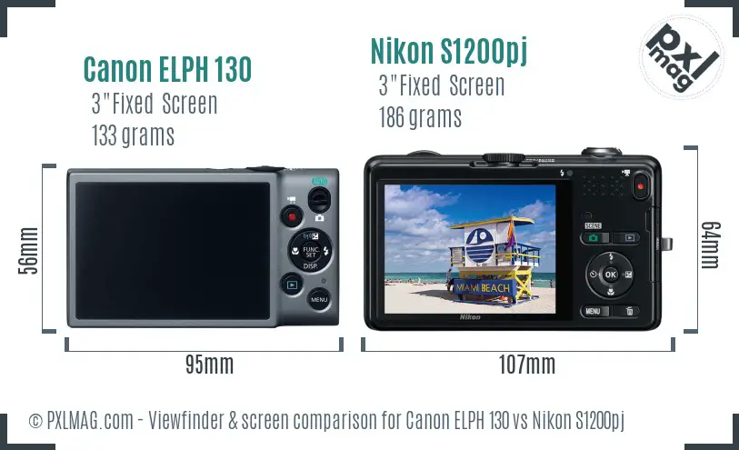 Canon ELPH 130 vs Nikon S1200pj Screen and Viewfinder comparison