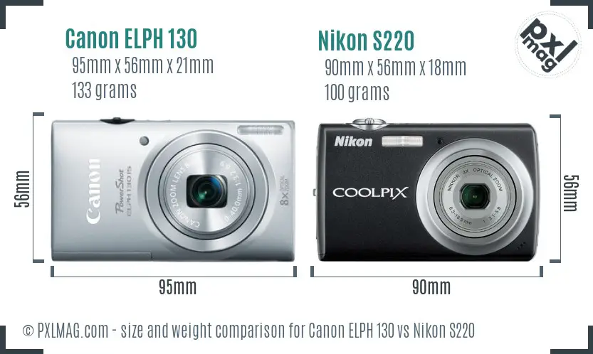 Canon ELPH 130 vs Nikon S220 size comparison Canon ELPH 130 vs Nikon S220 size comparison