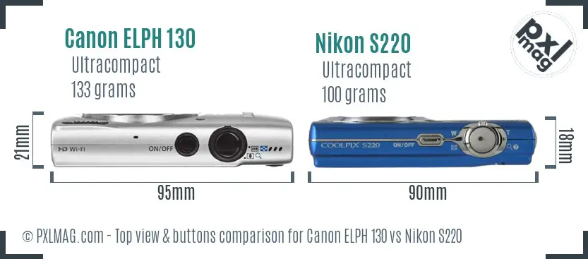 Canon ELPH 130 vs Nikon S220 top view buttons comparison Canon ELPH 130 vs Nikon S220 top view buttons comparison