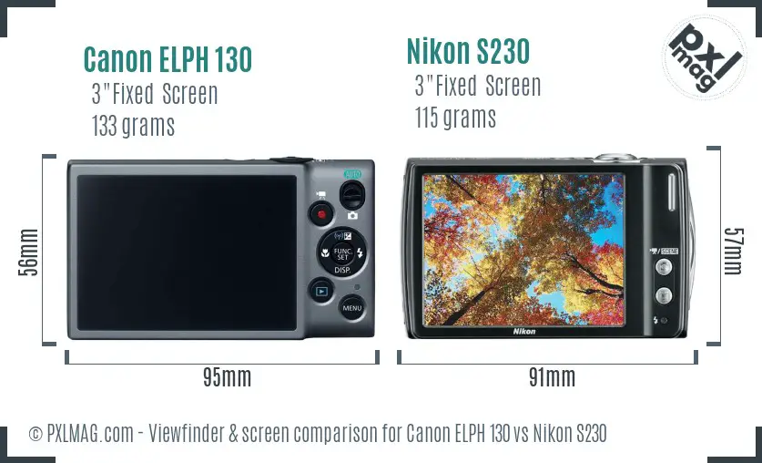 Canon ELPH 130 vs Nikon S230 Screen and Viewfinder comparison