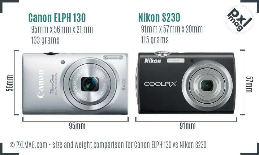 Canon ELPH 130 vs Nikon S230 size comparison