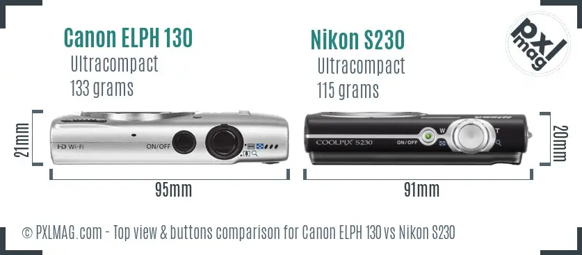 Canon ELPH 130 vs Nikon S230 top view buttons comparison