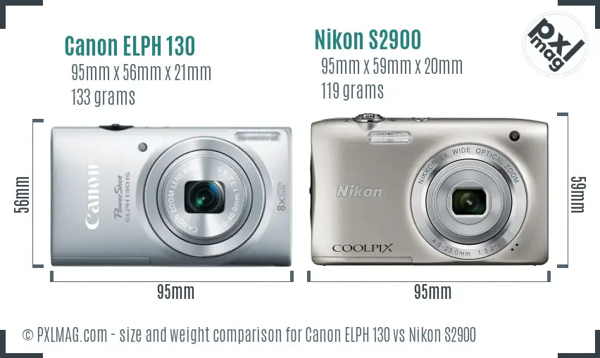 Canon ELPH 130 vs Nikon S2900 size comparison