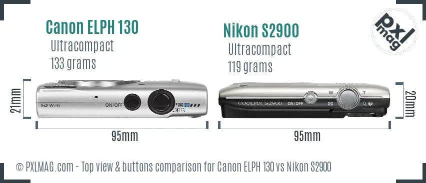 Canon ELPH 130 vs Nikon S2900 top view buttons comparison
