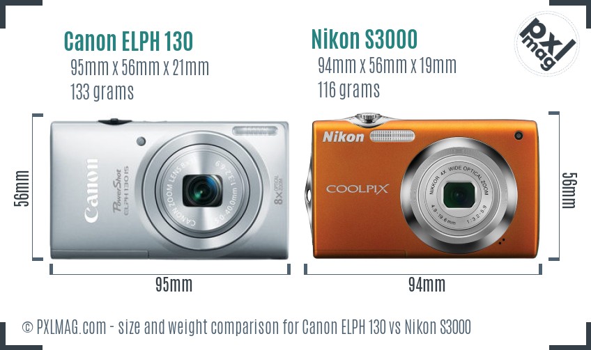 Canon ELPH 130 vs Nikon S3000 size comparison