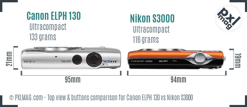 Canon ELPH 130 vs Nikon S3000 top view buttons comparison