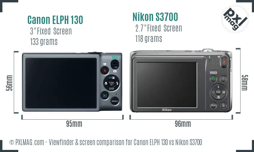 Canon ELPH 130 vs Nikon S3700 Screen and Viewfinder comparison