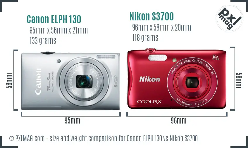 Canon ELPH 130 vs Nikon S3700 size comparison