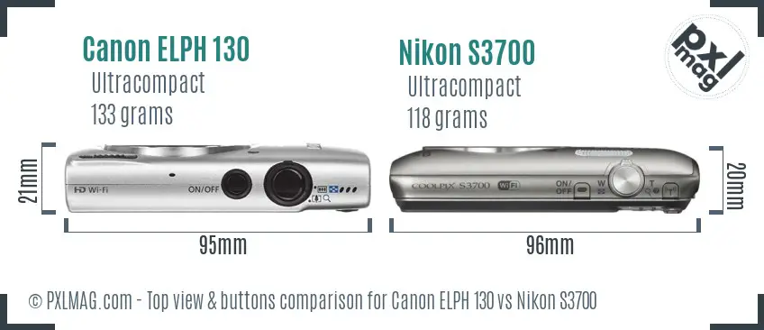 Canon ELPH 130 vs Nikon S3700 top view buttons comparison