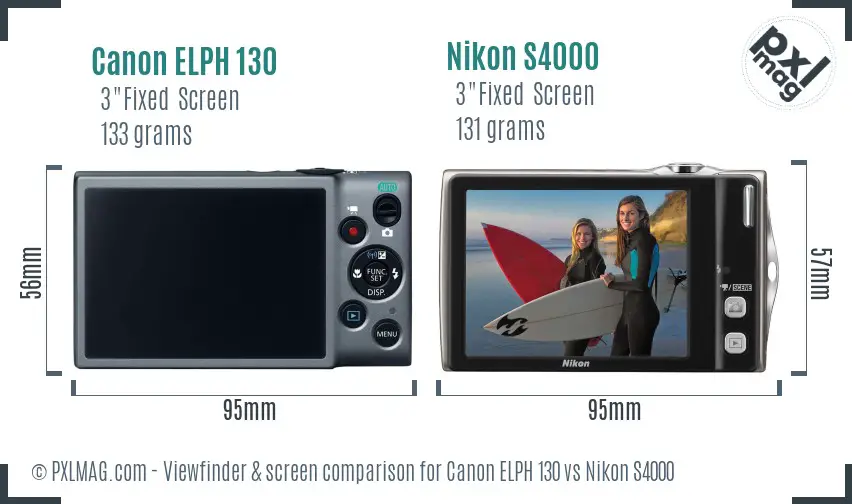 Canon ELPH 130 vs Nikon S4000 Screen and Viewfinder comparison