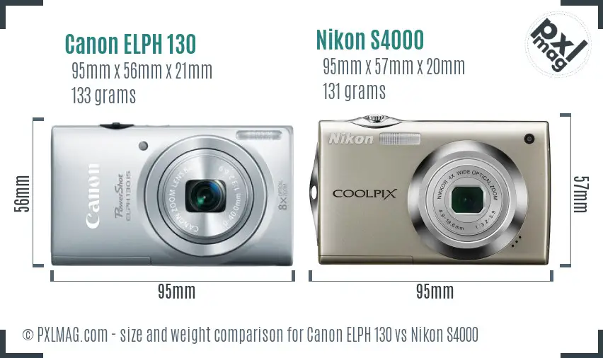 Canon ELPH 130 vs Nikon S4000 size comparison