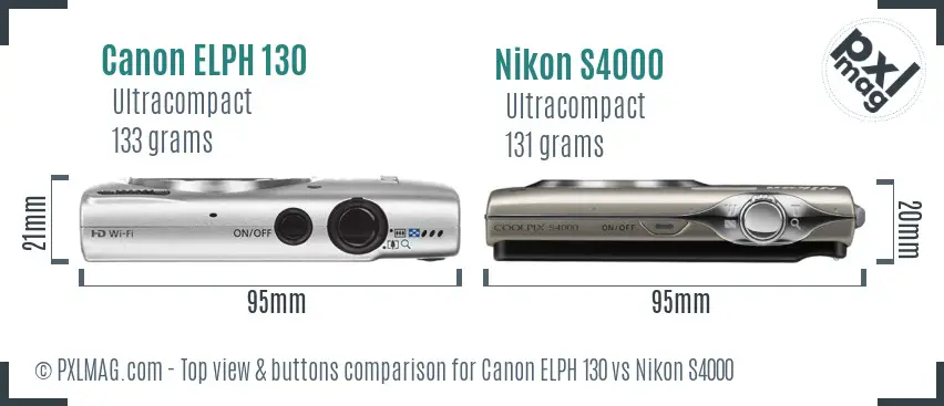 Canon ELPH 130 vs Nikon S4000 top view buttons comparison