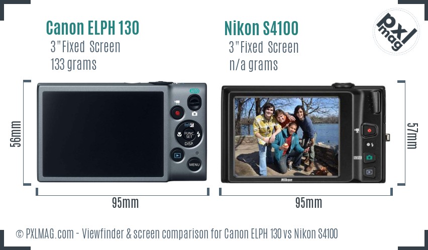 Canon ELPH 130 vs Nikon S4100 Screen and Viewfinder comparison