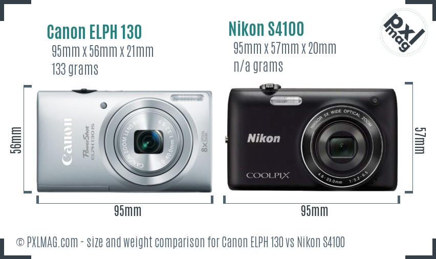 Canon ELPH 130 vs Nikon S4100 size comparison