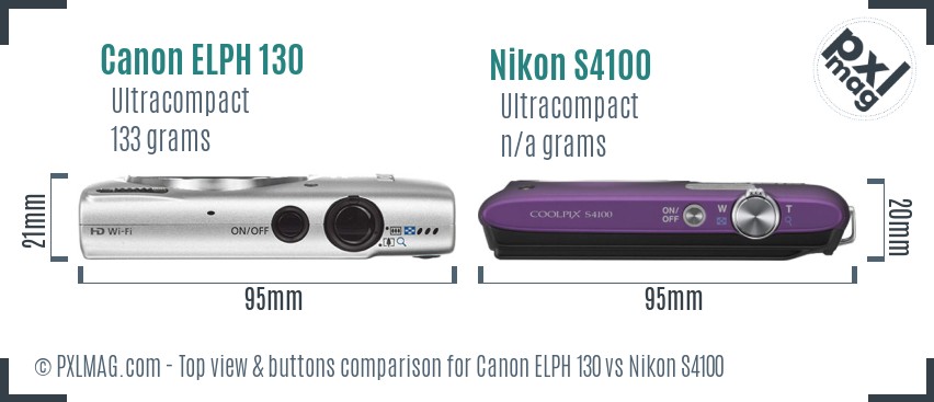 Canon ELPH 130 vs Nikon S4100 top view buttons comparison