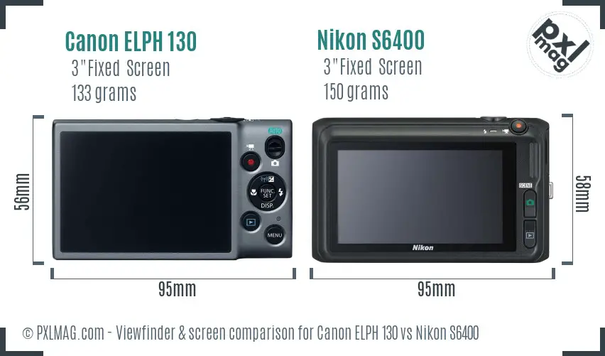 Canon ELPH 130 vs Nikon S6400 Screen and Viewfinder comparison