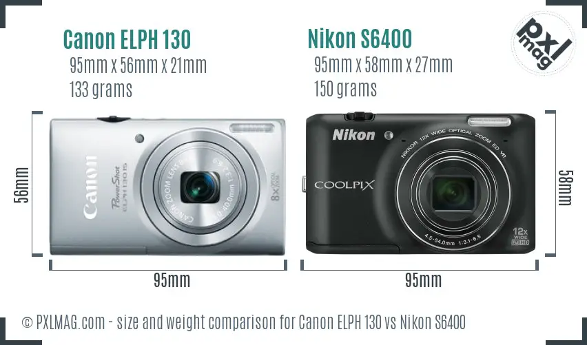 Canon ELPH 130 vs Nikon S6400 size comparison