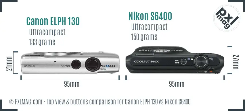 Canon ELPH 130 vs Nikon S6400 top view buttons comparison