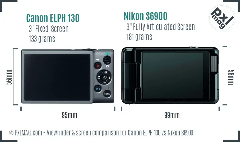 Canon ELPH 130 vs Nikon S6900 Screen and Viewfinder comparison