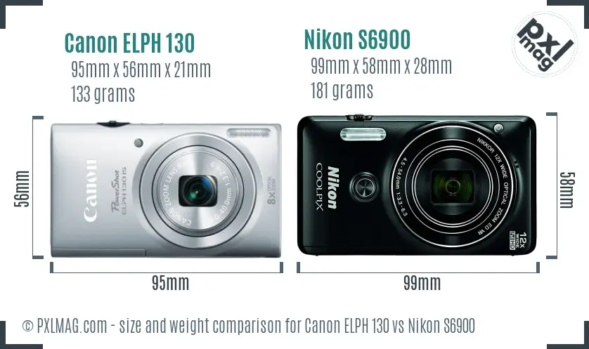 Canon ELPH 130 vs Nikon S6900 size comparison