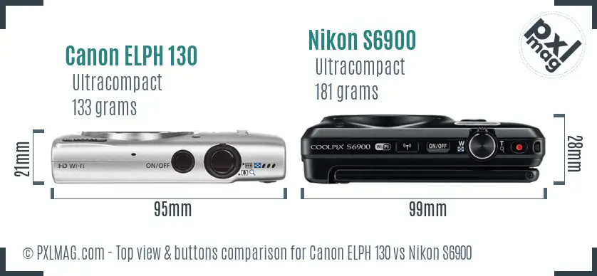 Canon ELPH 130 vs Nikon S6900 top view buttons comparison