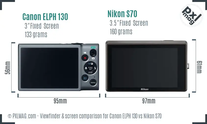 Canon ELPH 130 vs Nikon S70 Screen and Viewfinder comparison