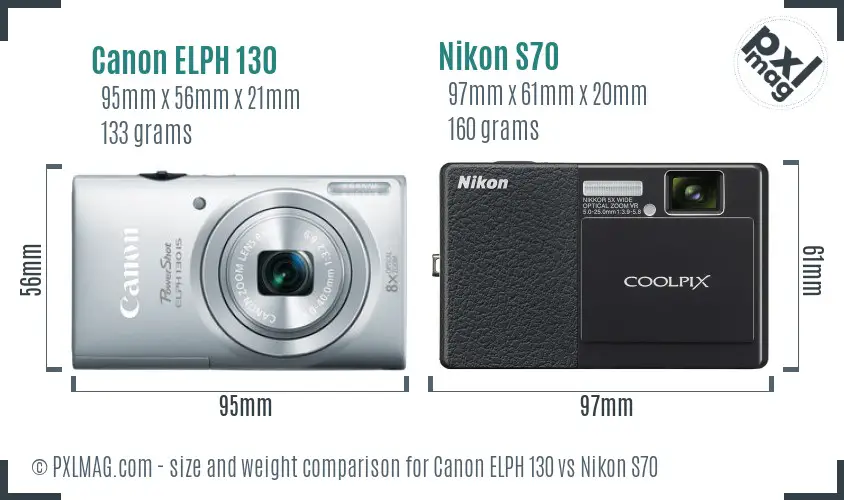 Canon ELPH 130 vs Nikon S70 size comparison