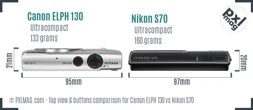 Canon ELPH 130 vs Nikon S70 top view buttons comparison