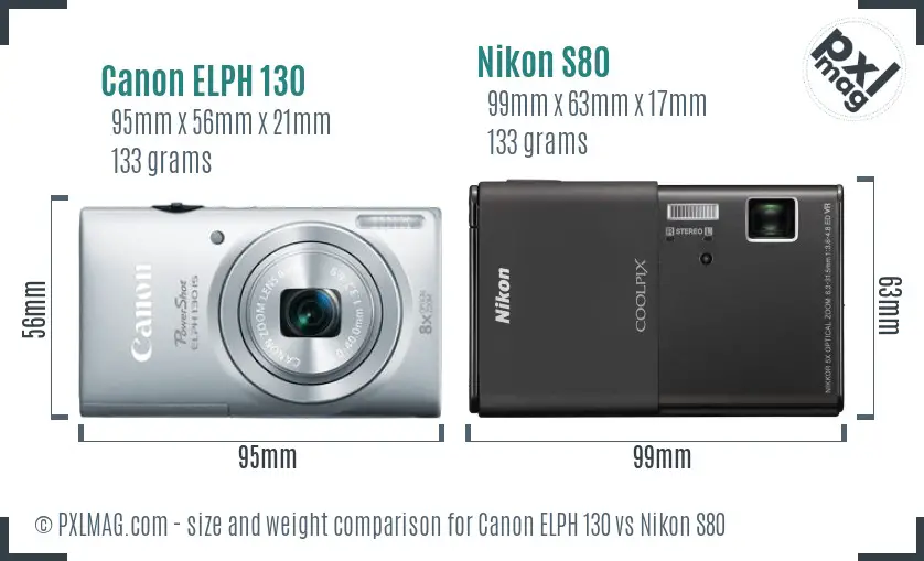 Canon ELPH 130 vs Nikon S80 size comparison