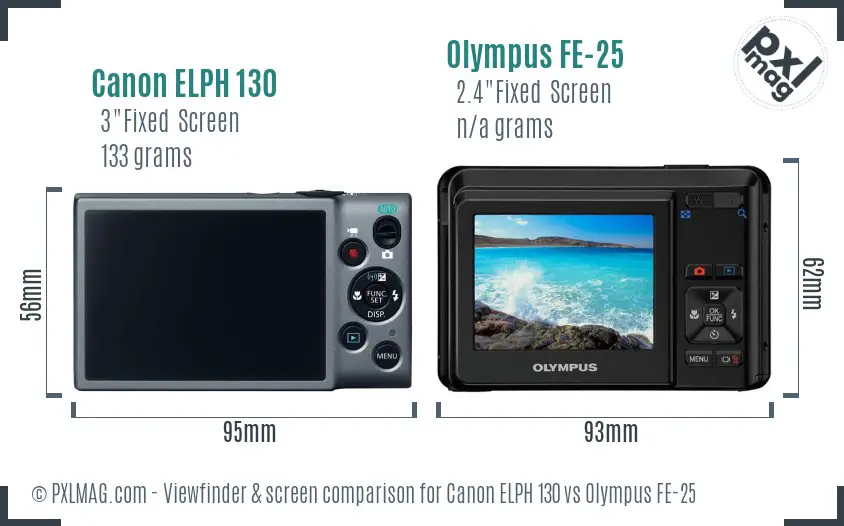 Canon ELPH 130 vs Olympus FE-25 Screen and Viewfinder comparison