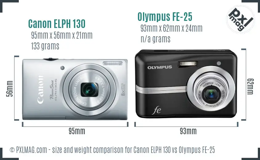 Canon ELPH 130 vs Olympus FE-25 size comparison