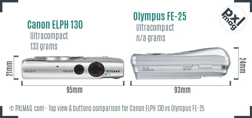 Canon ELPH 130 vs Olympus FE-25 top view buttons comparison