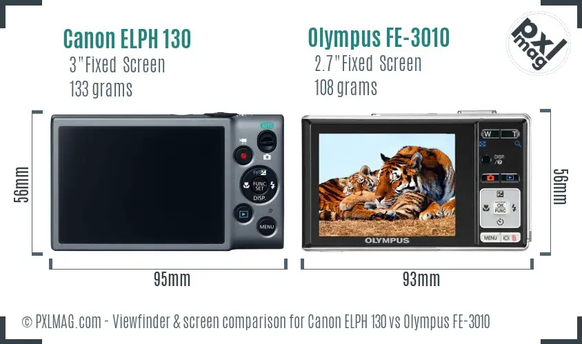 Canon ELPH 130 vs Olympus FE-3010 Screen and Viewfinder comparison