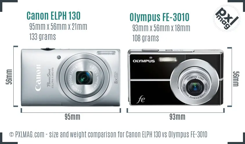 Canon ELPH 130 vs Olympus FE-3010 size comparison