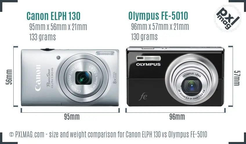 Canon ELPH 130 vs Olympus FE-5010 size comparison